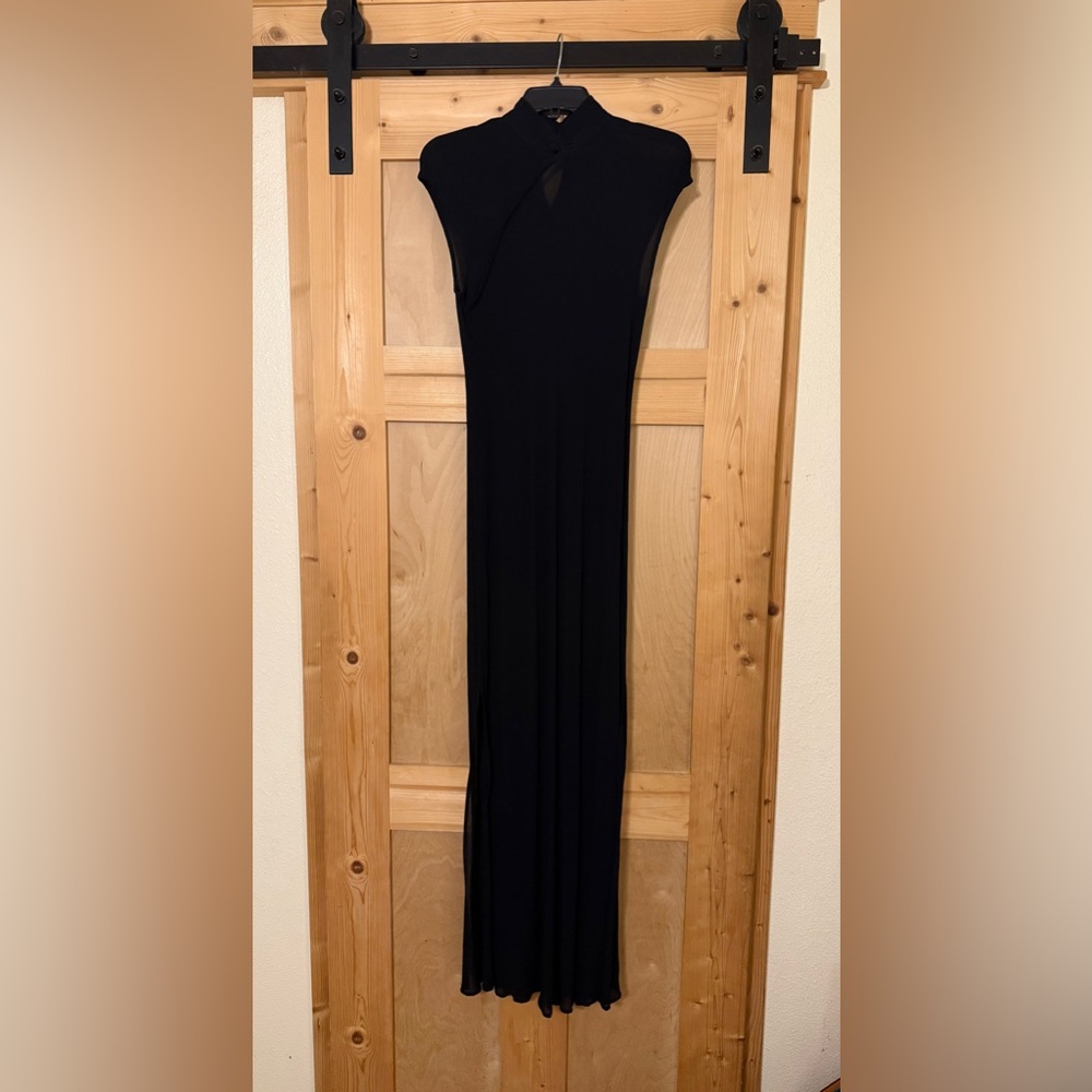 Vintage Chinese Mandarin Collar Black Sheer Overlay Dress